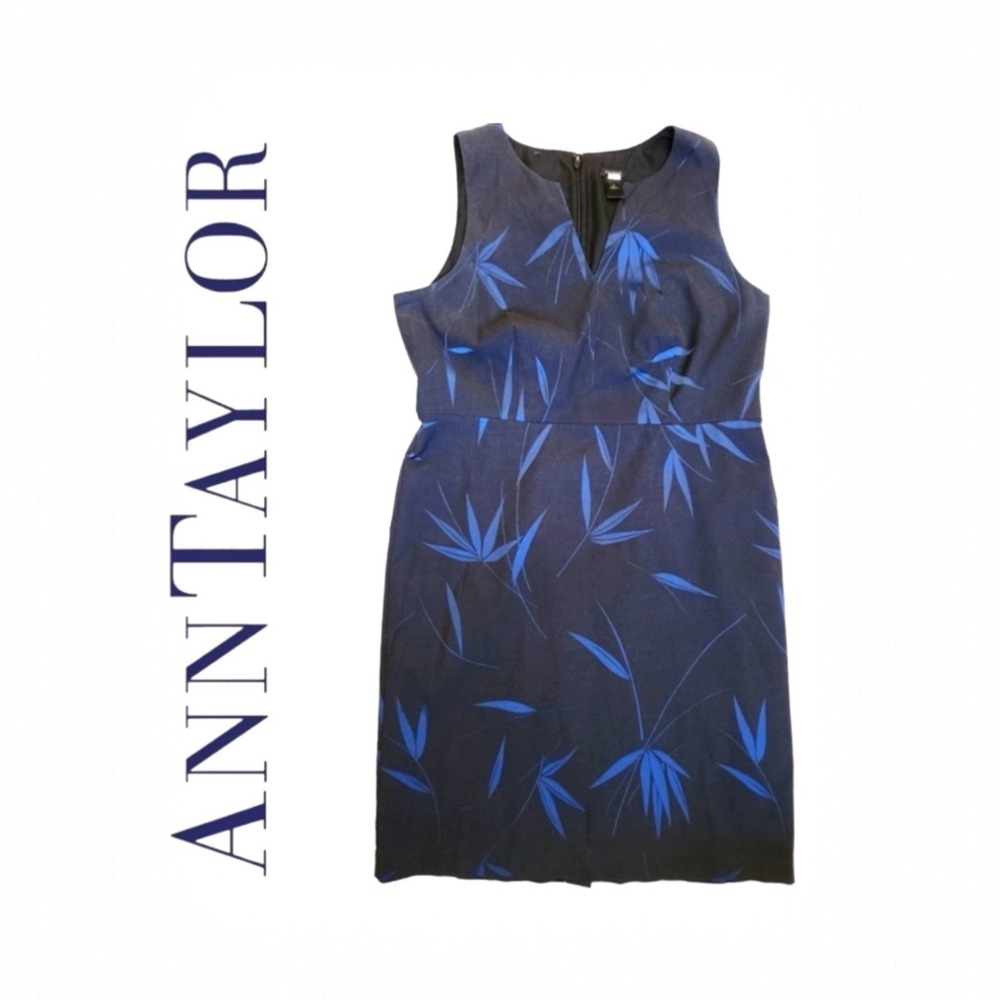 Ann Taylor Factory NWT Women's 14 Petite Floral Sheath Blue Cotton Stretch Dress